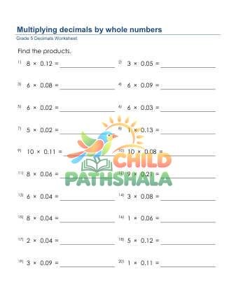 Multiplying Decimals 2 Digit By Whole Numbers A