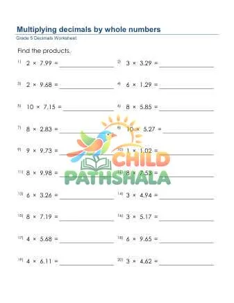 Preview of Multiplying Decimals 2 Digit By Whole Numbers Adv