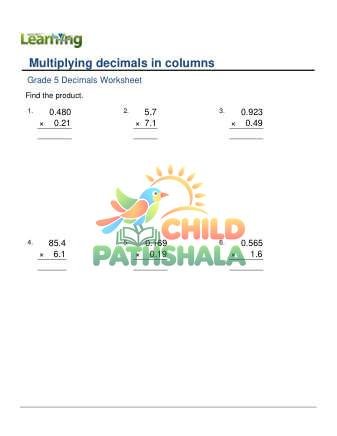 Multiplying Decimals Columns Adv C