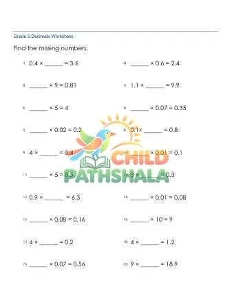 Preview of Multiplying Decimals Missing Factor 1 Digit