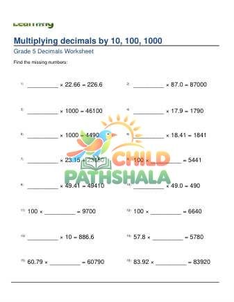 Multiplying Decimals Missing Factor 2d B