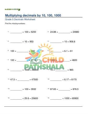 Multiplying Decimals Missing Factor 2d C
