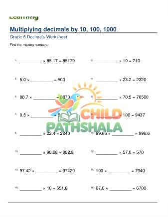 Multiplying Decimals Missing Factor 2d D