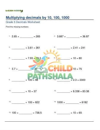 Preview of Multiplying Decimals Missing Factor 3d