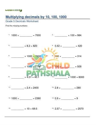 Multiplying Decimals Missing Factor 3d B