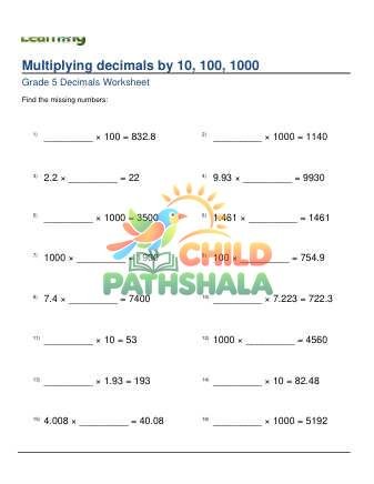 Multiplying Decimals Missing Factor 3d D