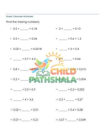 Multiplying Decimals Missing Factor By Decimal A Worksheet for Grade 5