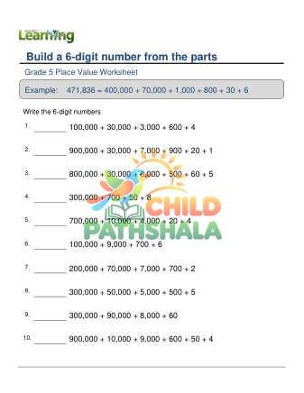 Place Value 6 Digit A Worksheet for Grade 5