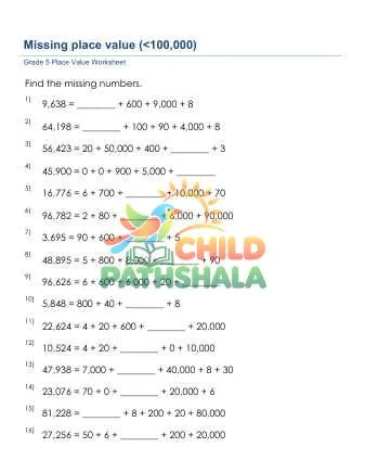 Preview of Place Value Missing 5 Digit