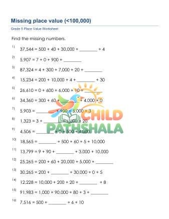 Place Value Missing 5 Digit D