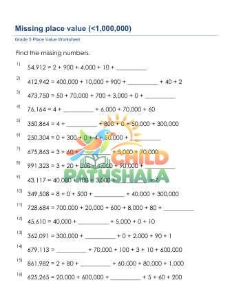 Preview of Place Value Missing 6 Digit A