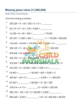 Preview of Place Value Missing 6 Digit B