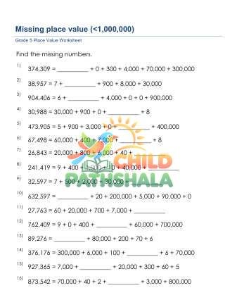Preview of Place Value Missing 6 Digit D