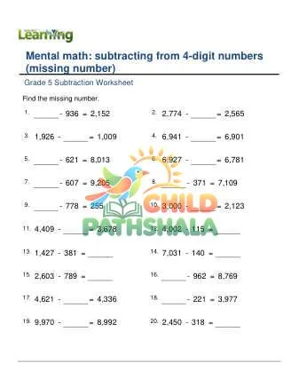 Preview of Subtract From 4 Digit Missing Number
