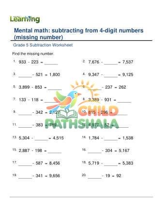 Preview of Subtract From 4 Digit Missing Number F