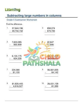 Preview of Subtract Large Numbers In Columns