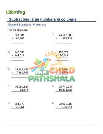 Subtract Large Numbers In Columns B Worksheet for Grade 5