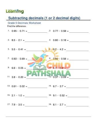 Subtracting Decimals Digit A