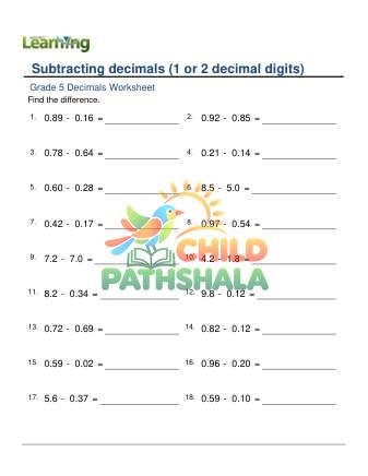 Subtracting Decimals Digit E