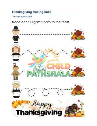 Thanksgiving Tracing A Worksheet for Grade 1