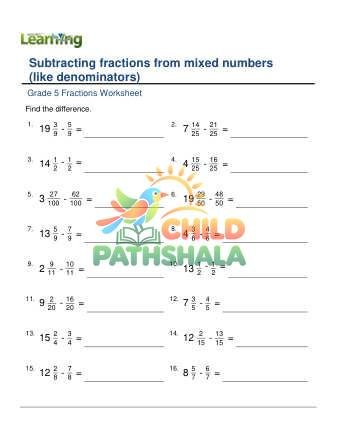 Subtracting Fractions From Mixed Numbers E