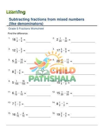 Subtracting Fractions From Mixed Numbers F