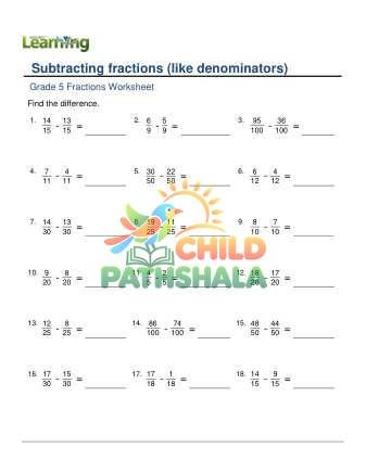 Subtracting Fractions Like Denominators A
