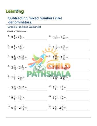 Preview of Subtracting Mixed Numbers Like Denominators B