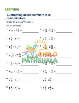 Subtracting Mixed Numbers Like Denominators D