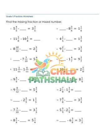 Preview of Subtracting Mixed Numbers Missing Subtrahend