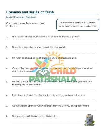 Commas Series A Worksheet for Grade 5