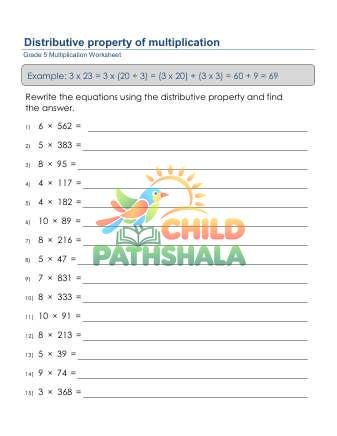 Distributive Property C Worksheet for Grade 5