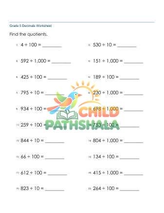 Preview of Dividing Whole Numbers By 10 100 1000 A