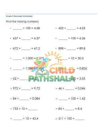 Preview of Dividing Whole Numbers By 10 100 1000 Missing A