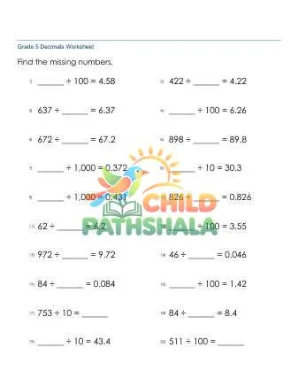 Preview of Dividing Whole Numbers By 10 100 1000 Missing