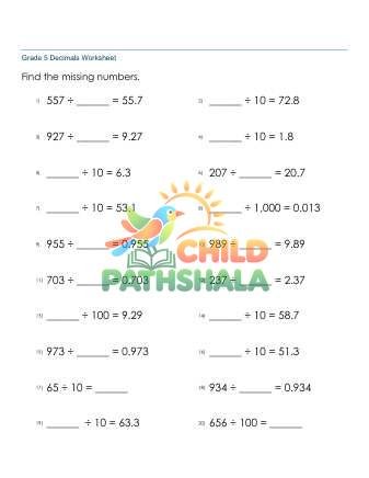 Preview of Dividing Whole Numbers By 10 100 1000 Missing C