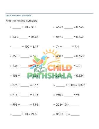 Preview of Dividing Whole Numbers By 10 100 1000 Missing D