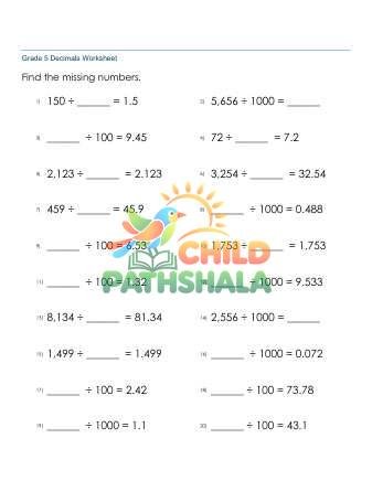 Preview of Dividing Whole Numbers By 10 100 1000 Missing E