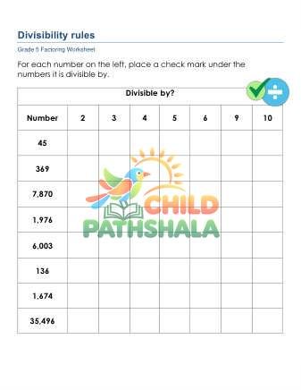 Divisibility Rules B Worksheet for Grade 5