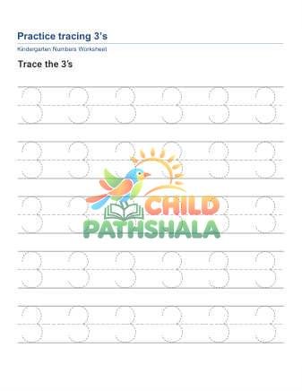 Tracing 3s Worksheet for Grade 1