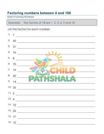 Factoring 4 100 B Worksheet for Grade 5