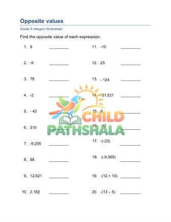 Integers Absolute Value D Worksheet for Grade 5