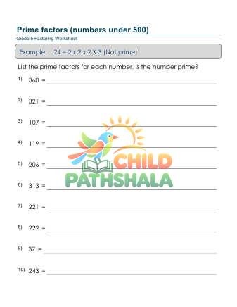 Prime Factors 2 500 B Worksheet for Grade 5
