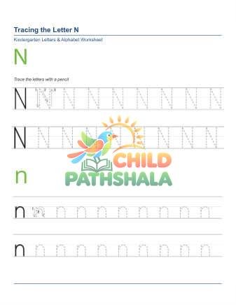 Tracing Letters N Worksheet for Grade 1