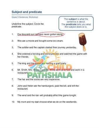 Subject Predicate B Worksheet for Grade 5