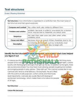 Text Structures Bsa Worksheet for Grade 5