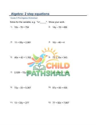 Two Step Equations A Worksheet for Grade 5