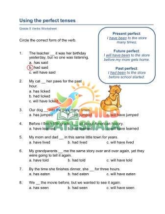 Preview of Using Perfect Tenses B
