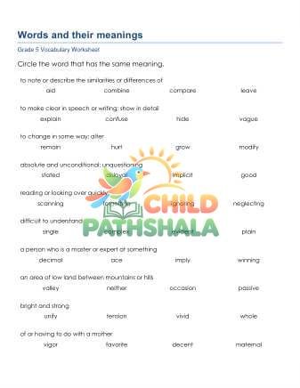 Words Meanings 1 Worksheet for Grade 5
