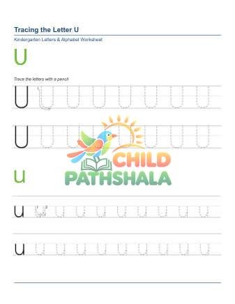 Tracing Letters U Worksheet for Grade 1